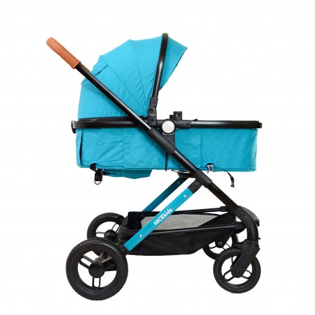 Wózek wielofunkcyjny NICEkids dla dzieci lekki 3w1 spacerówka + gondola seledynowo czarny