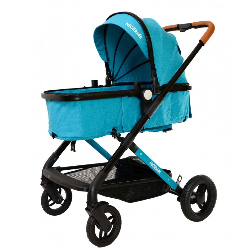 Wózek wielofunkcyjny NICEkids dla dzieci lekki 3w1 spacerówka + gondola seledynowo czarny