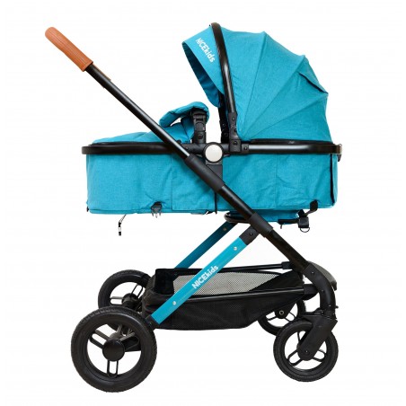 Wózek wielofunkcyjny NICEkids dla dzieci lekki 3w1 spacerówka + gondola seledynowo czarny