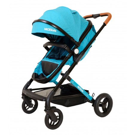 Wózek wielofunkcyjny NICEkids dla dzieci lekki 3w1 spacerówka + gondola seledynowo czarny