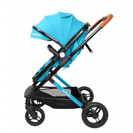 Wózek wielofunkcyjny NICEkids dla dzieci lekki 3w1 spacerówka + gondola seledynowo czarny