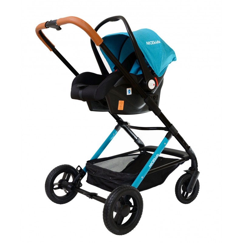 Wózek wielofunkcyjny NICEkids dla dzieci lekki 3w1 spacerówka + gondola seledynowo czarny