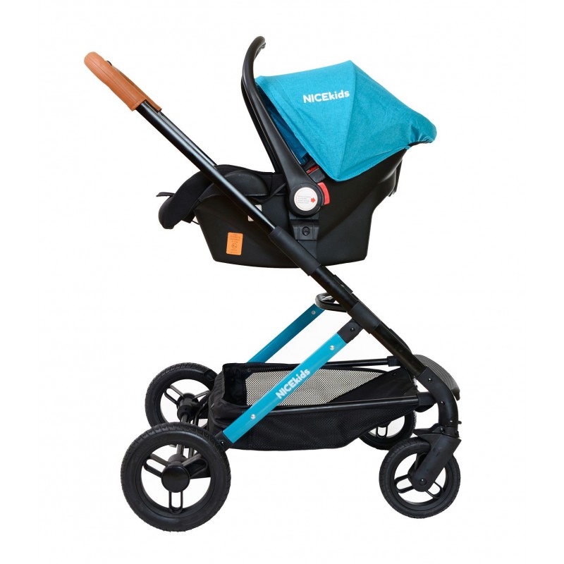Wózek wielofunkcyjny NICEkids dla dzieci lekki 3w1 spacerówka + gondola seledynowo czarny