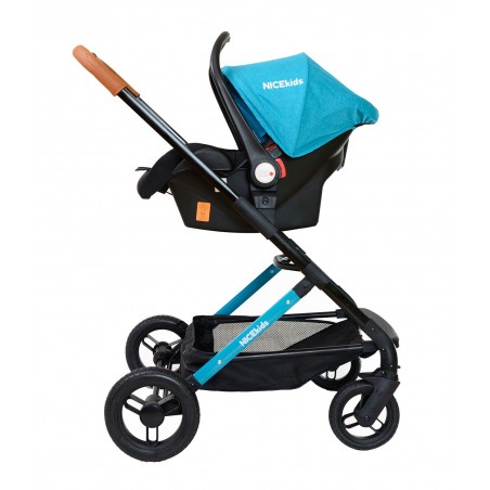 Wózek wielofunkcyjny NICEkids dla dzieci lekki 3w1 spacerówka + gondola seledynowo czarny