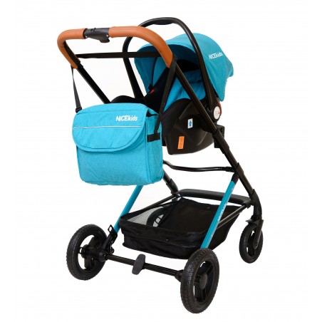 Wózek wielofunkcyjny NICEkids dla dzieci lekki 3w1 spacerówka + gondola seledynowo czarny