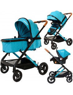 Wózek wielofunkcyjny NICEkids dla dzieci lekki 3w1 spacerówka + gondola seledynowo czarny 2