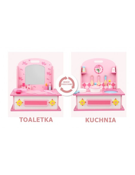 Drewniana toaletka kuchnia dla dziewczynki 2w1