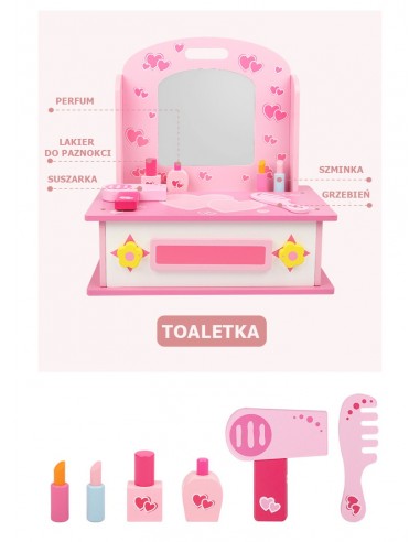Drewniana toaletka kuchnia dla dziewczynki 2w1