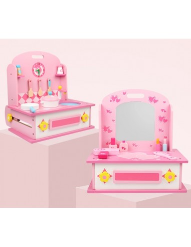 Drewniana toaletka kuchnia dla dziewczynki 2w1