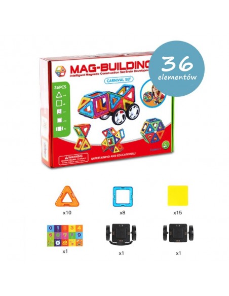 Klocki magnetyczne 3D konstrukcyjne zestaw 36 elementów