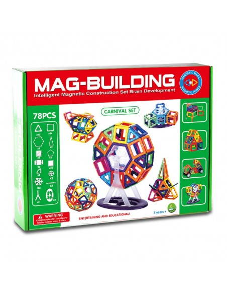 Klocki magnetyczne 3D konstrukcyjne zestaw 78 elementów
