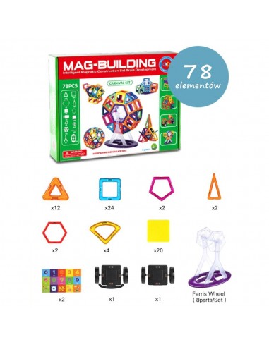 Klocki magnetyczne 3D konstrukcyjne zestaw 78 elementów