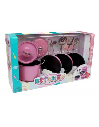 Duże garnki różowe metalowe dla dzieci naczynia