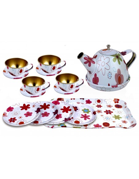 Zestaw herbatka  metalowe dla dzieci naczynia białe