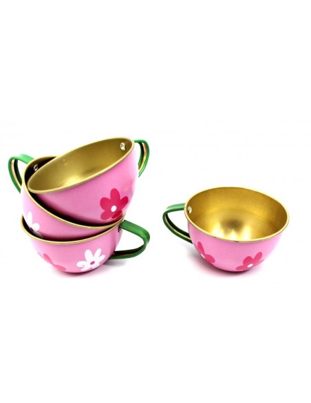 Zestaw herbatka  metalowe dla dzieci naczynia różowe