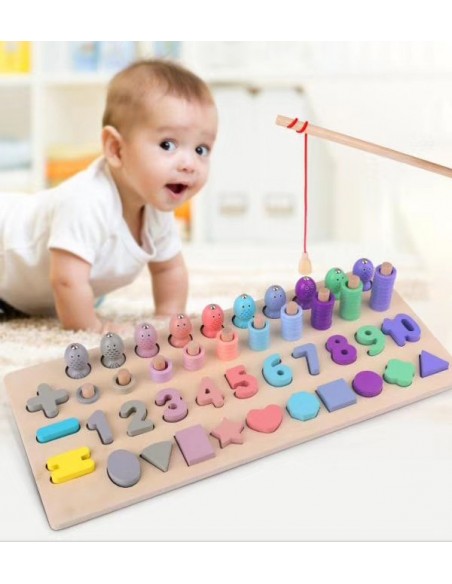 Rybki łowienie nakładanka kształty cyfry pastelowe 4w1