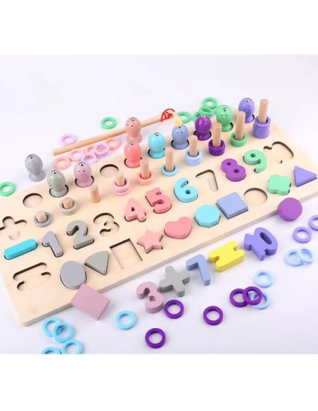 Rybki łowienie nakładanka kształty cyfry pastelowe 4w1