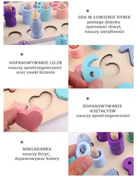 Rybki łowienie nakładanka kształty cyfry pastelowe 4w1