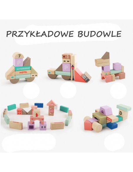 Klocki drewniane miasto 115 szt. w wiaderku 