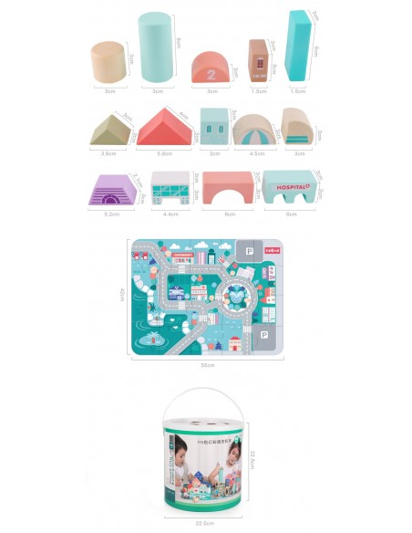 Klocki drewniane miasto 115 szt. w wiaderku 