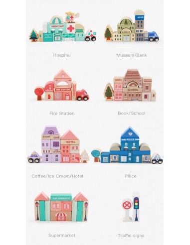 Klocki drewniane miasto 115 szt. w wiaderku 