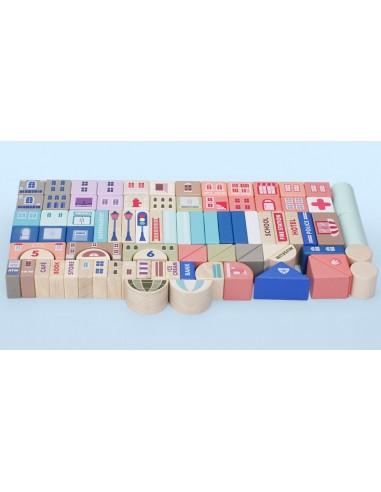 Klocki drewniane miasto 115 szt. w wiaderku 