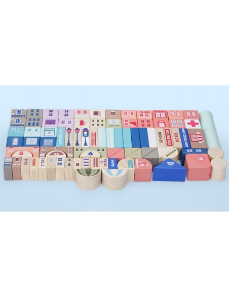 Klocki drewniane miasto 115 szt. w wiaderku 