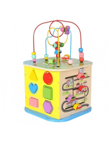 Drewniana kostka edukacyjna z labiryntem