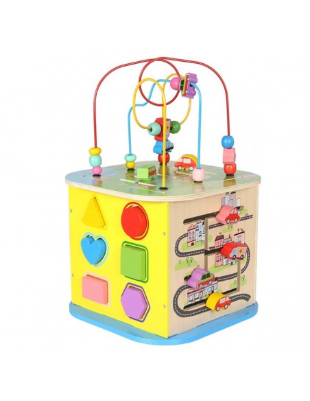 Drewniana kostka edukacyjna z labiryntem