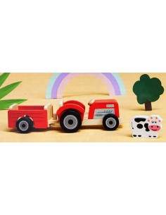 Drewniany Traktor z przyczepą 2
