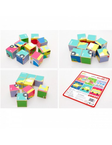 Klocki sześcienne pojazdy 9 el.