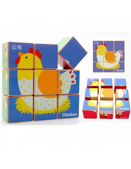 Klocki sześcienne farma 9 el.