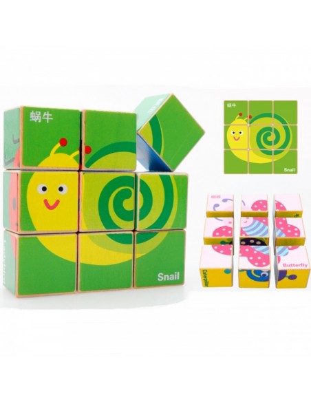 Klocki sześcienne owady 9 el.