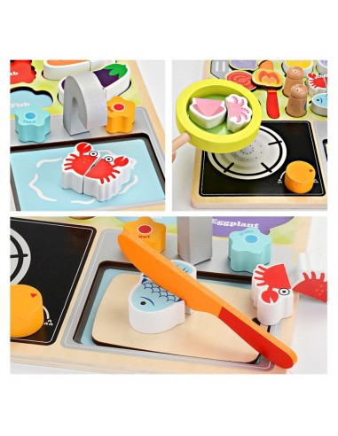 Drewniana kuchnia płaska z akcesoriami