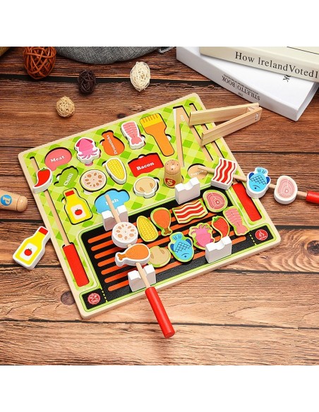 Drewniany grill płaski z akcesoriami