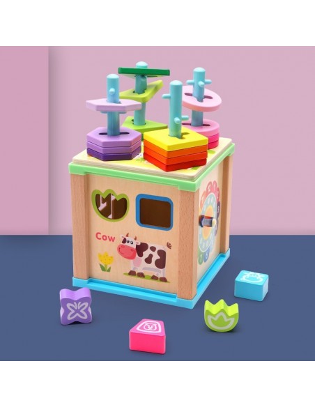 Duża drewniana kostka edukacyjna 5w1 labirynt