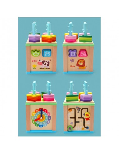 Duża drewniana kostka edukacyjna 5w1 labirynt