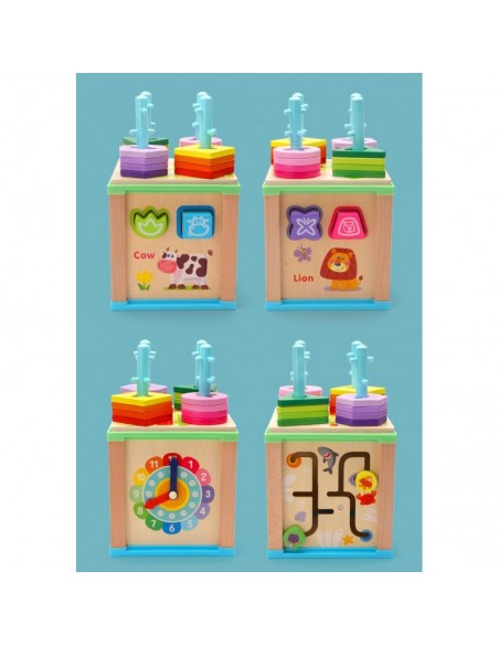 Duża drewniana kostka edukacyjna 5w1 labirynt