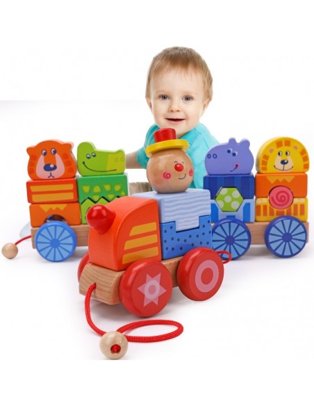 Duży pociąg drewniany zoo