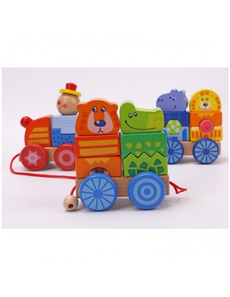 Duży pociąg drewniany zoo