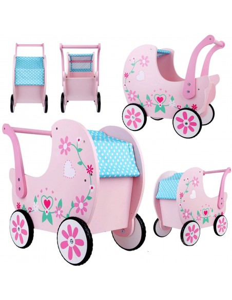 Wózek drewniany różowy