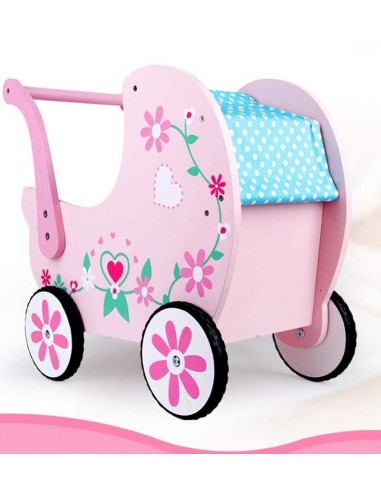 Wózek drewniany różowy