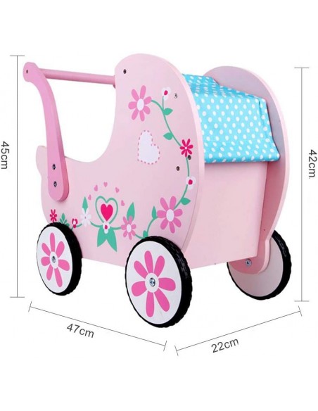 Wózek drewniany różowy