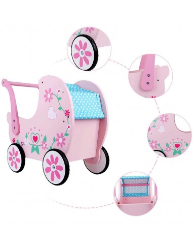 Wózek drewniany różowy