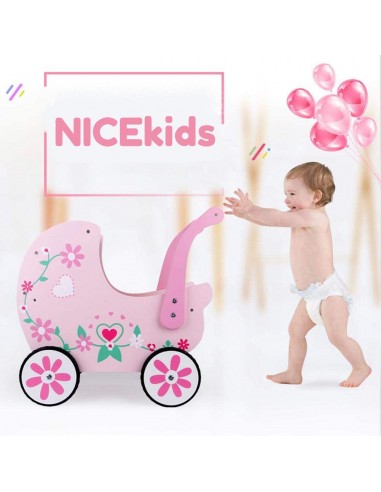 Wózek drewniany różowy