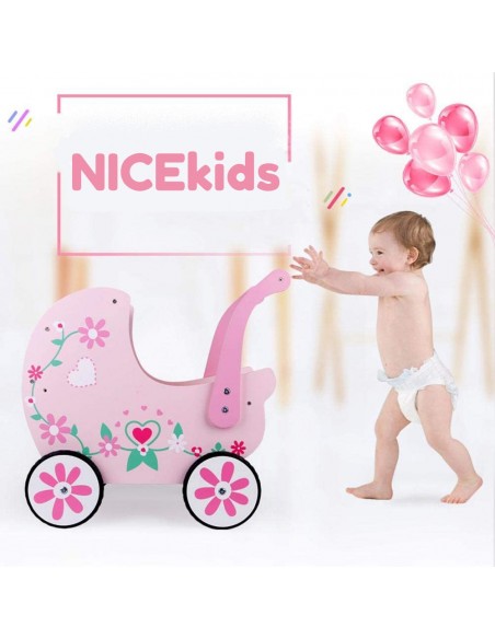 Wózek drewniany różowy