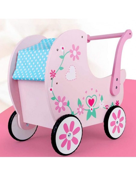 Wózek drewniany różowy