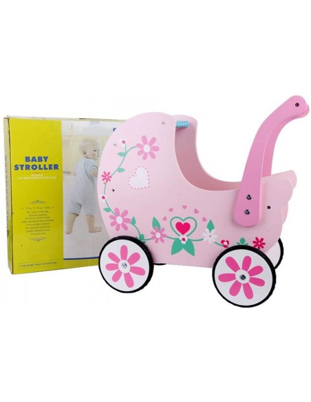 Wózek drewniany różowy