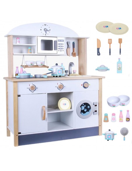 Drewniana kuchnia z pralką