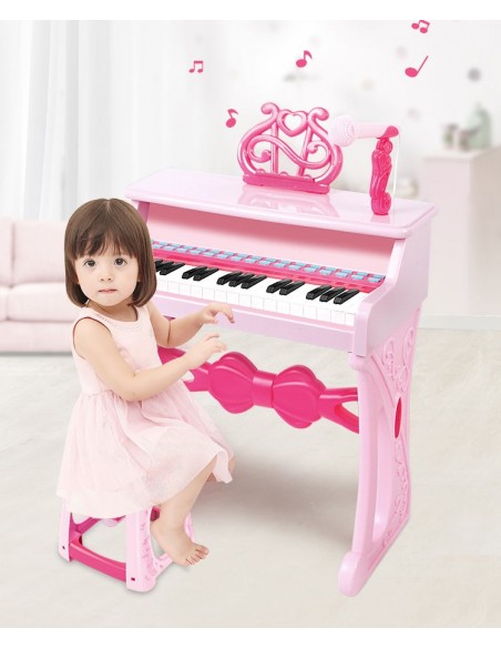 Elektroniczne Pianinko różowe z mikrofonem 